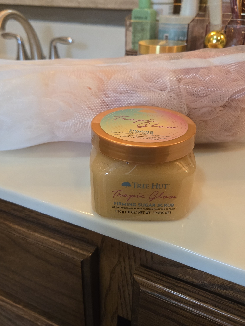 Tree Hut Tropic Glow Firming Sugar Scrub And 4 Pack Bath Sponges